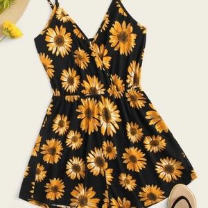 SHEIN surplice neck sunflower print cami romper